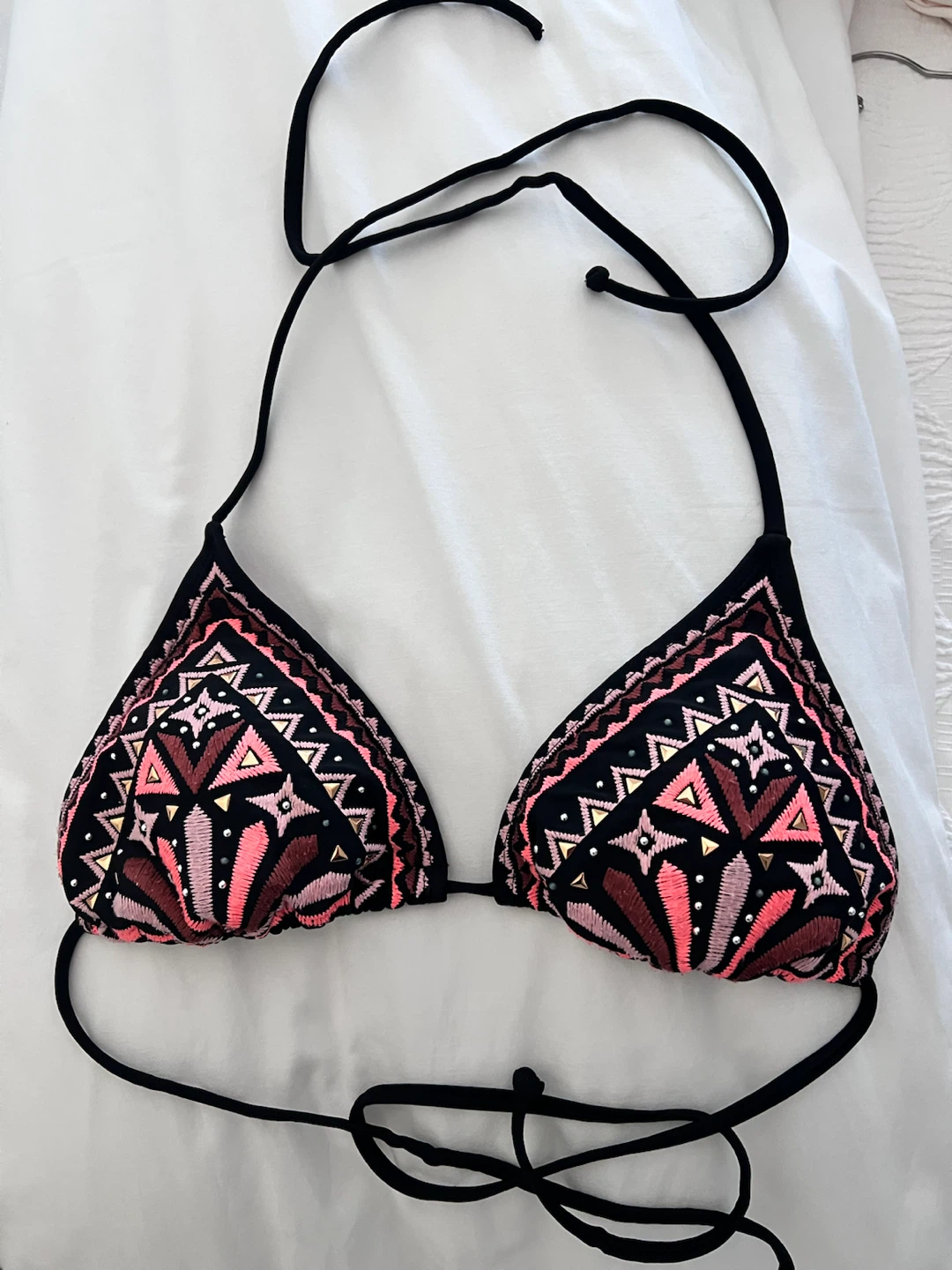 Embroidered Triangle Bikini Top