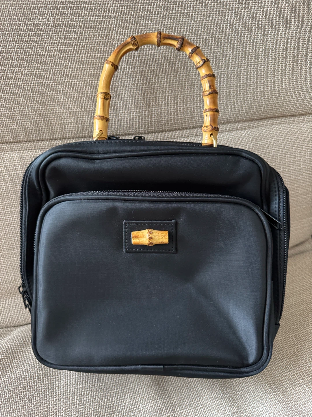 Black Handbag with Bamboo Handle