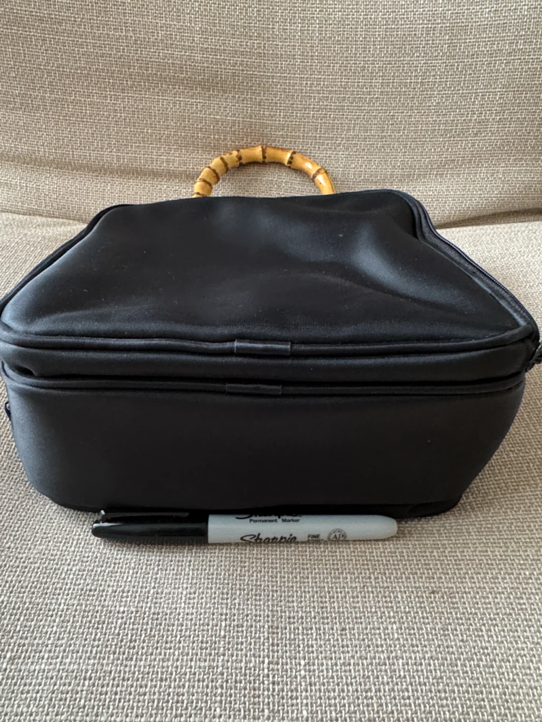 Black Handbag with Bamboo Handle - photo 2