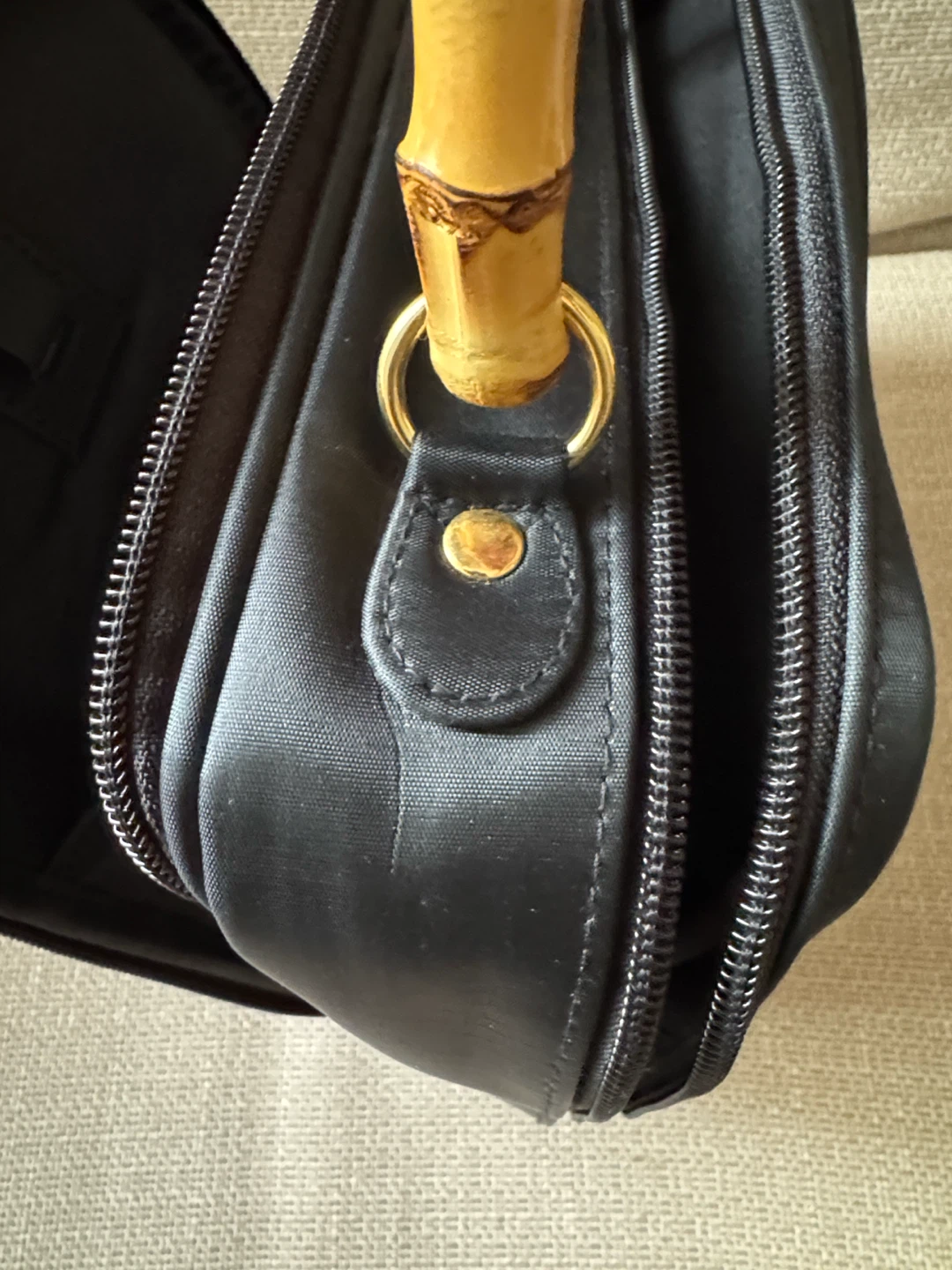 Black Handbag with Bamboo Handle - photo 3