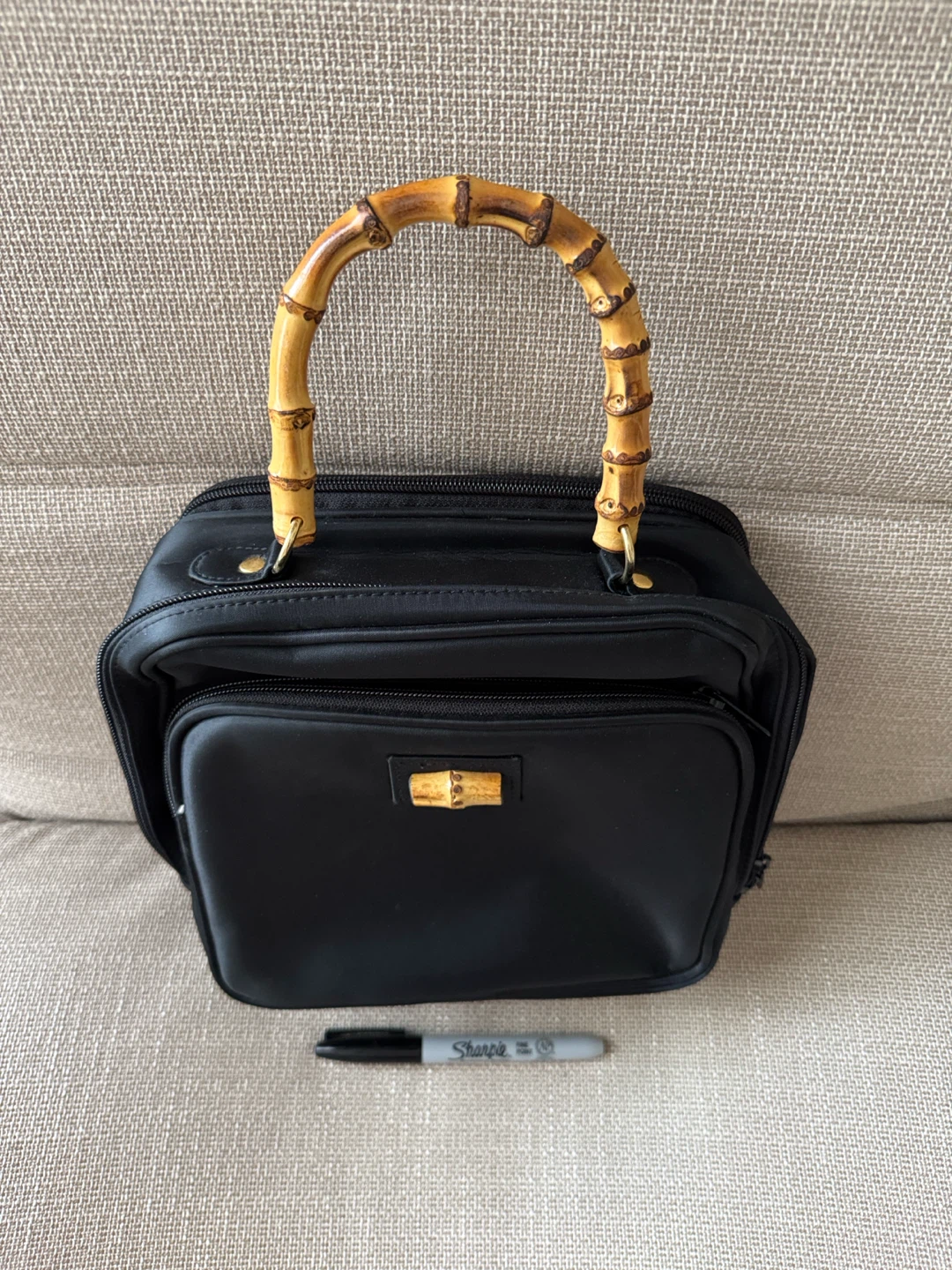 Black Handbag with Bamboo Handle - photo 4