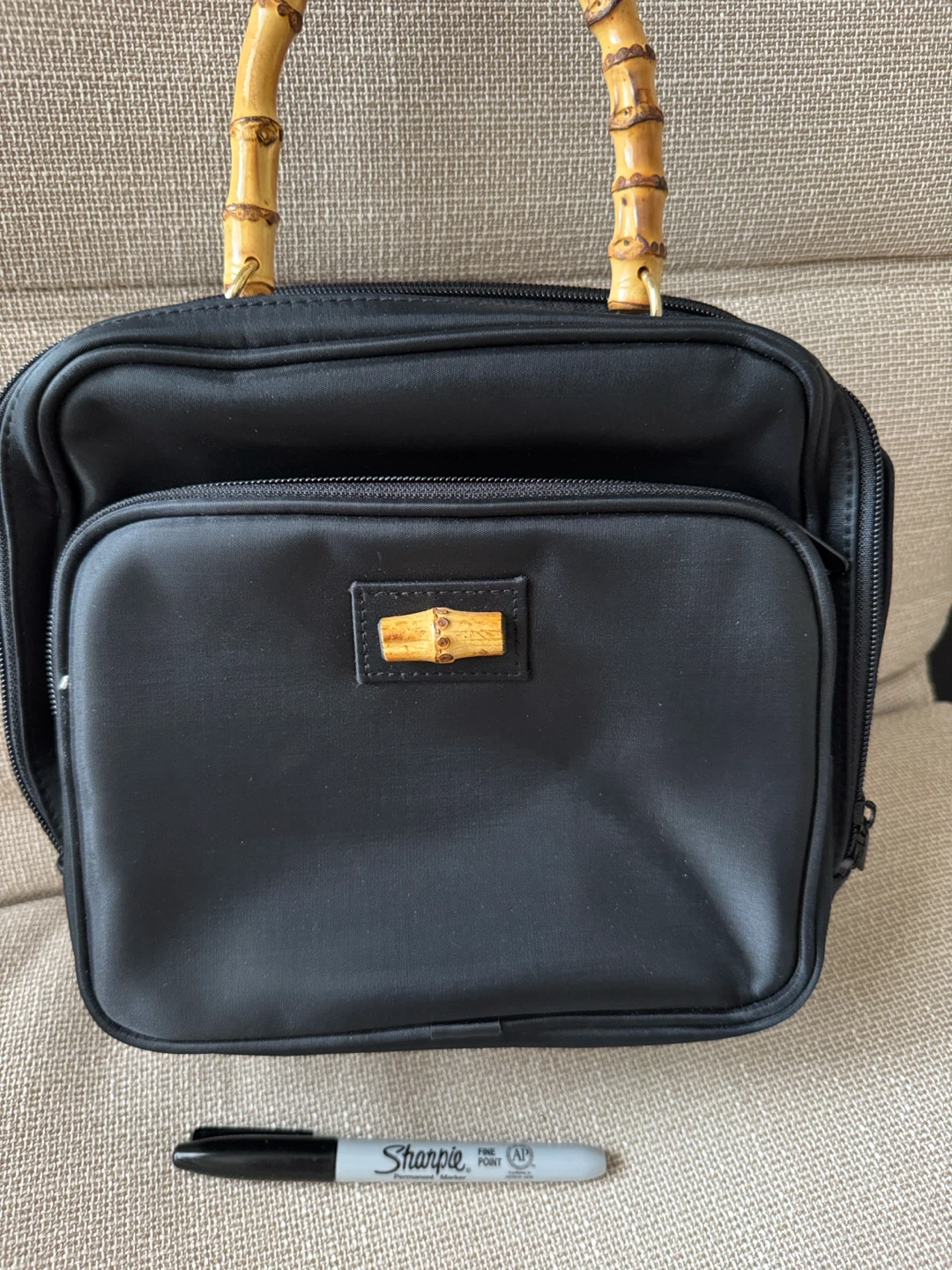 Black Handbag with Bamboo Handle - photo 5
