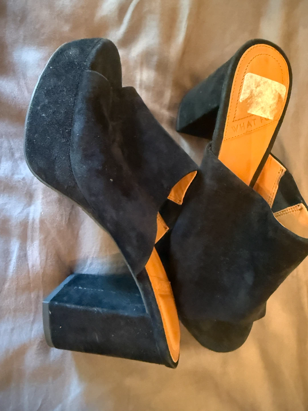 WHAT FOR Black Suede Platform Mules Size 37
