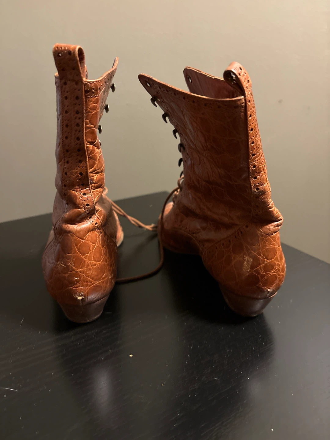 Peter Fox Brown Crocodile Embossed Lace-Up Boots - photo 3