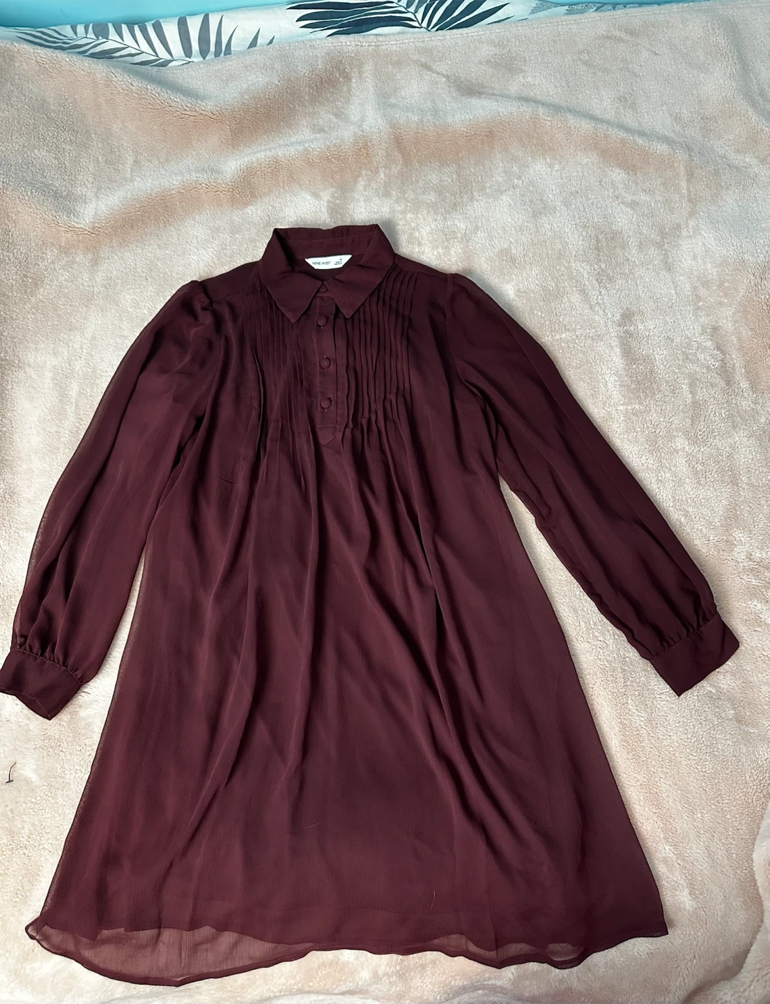 Nine West Women's Sheer Maroon Dress