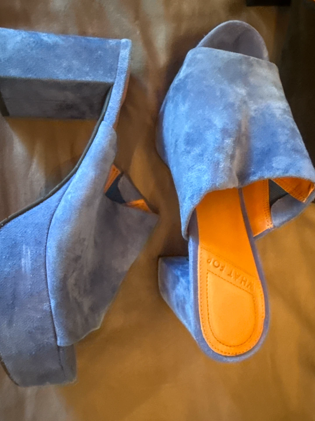 WHAT FOR? Blue Suede Platform Mules Size 36