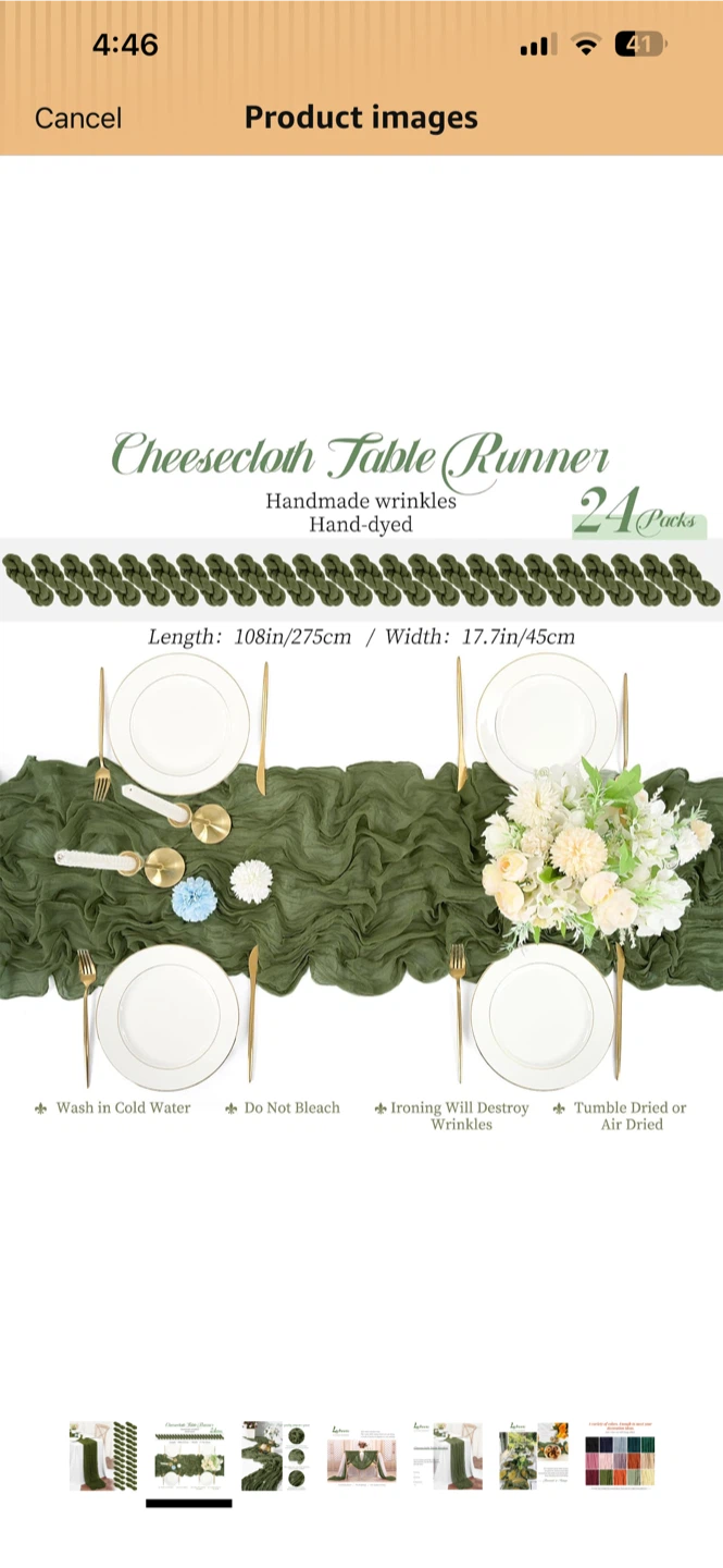 18 Cheescloth Table Runner - Olive Green - photo 2