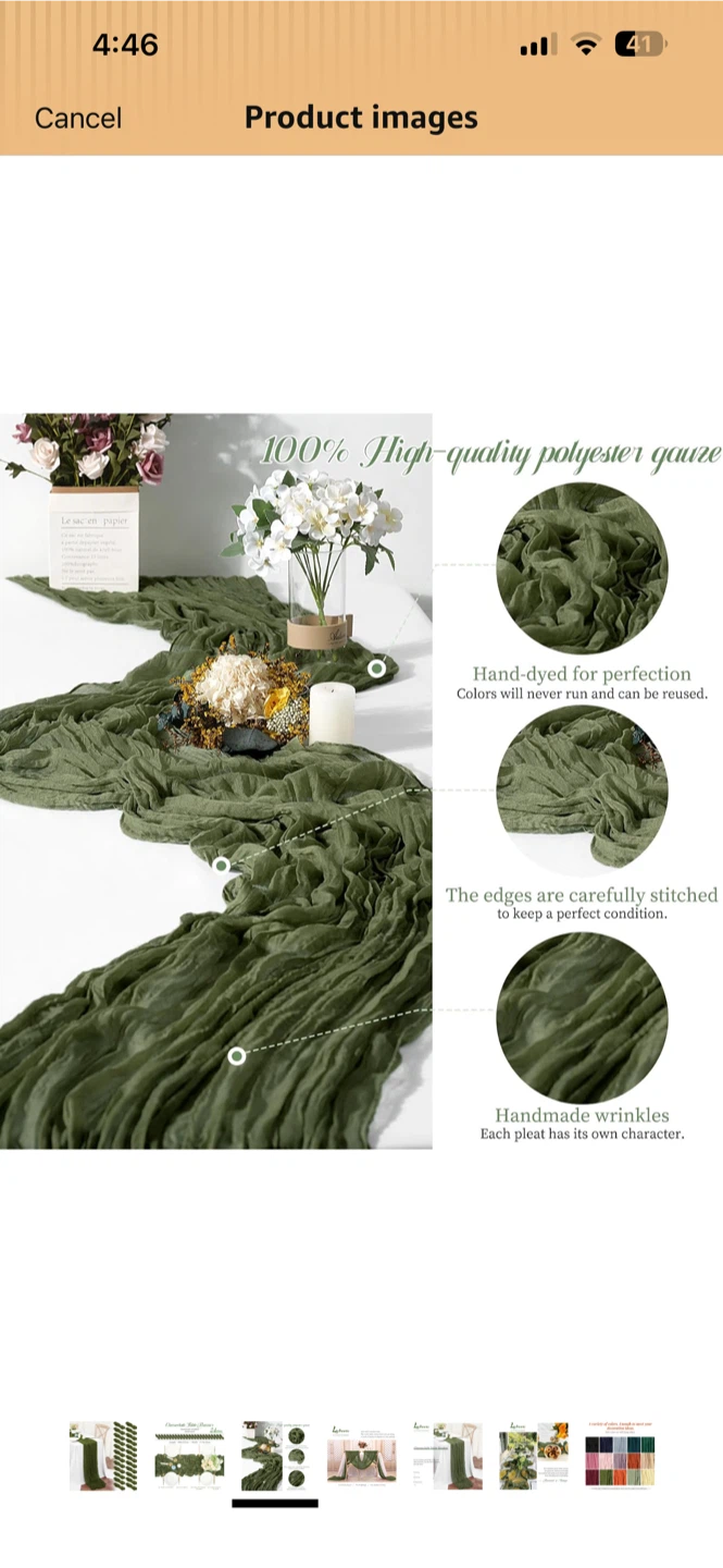 18 Cheescloth Table Runner - Olive Green - photo 3