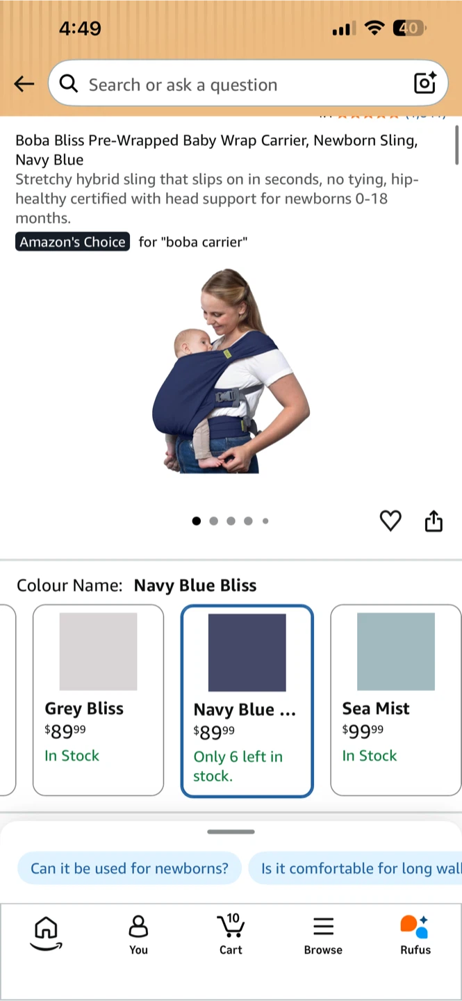 Boba Bliss Baby Wrap Carrier - Navy Blue