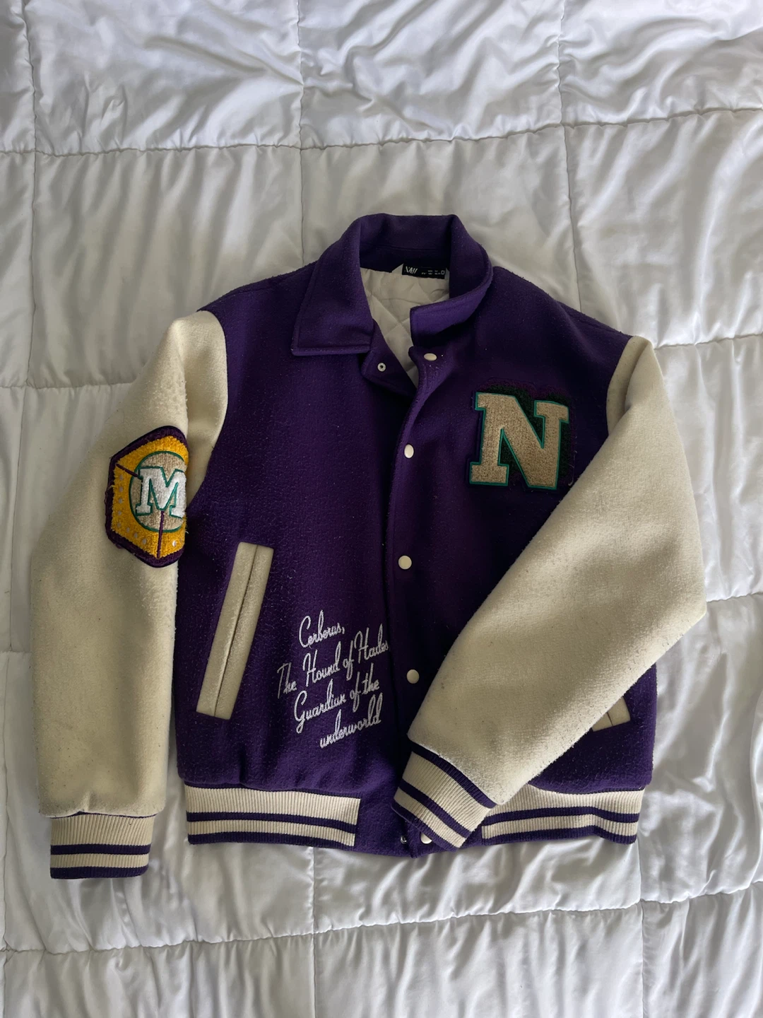 Purple and Cream Letterman Jacket