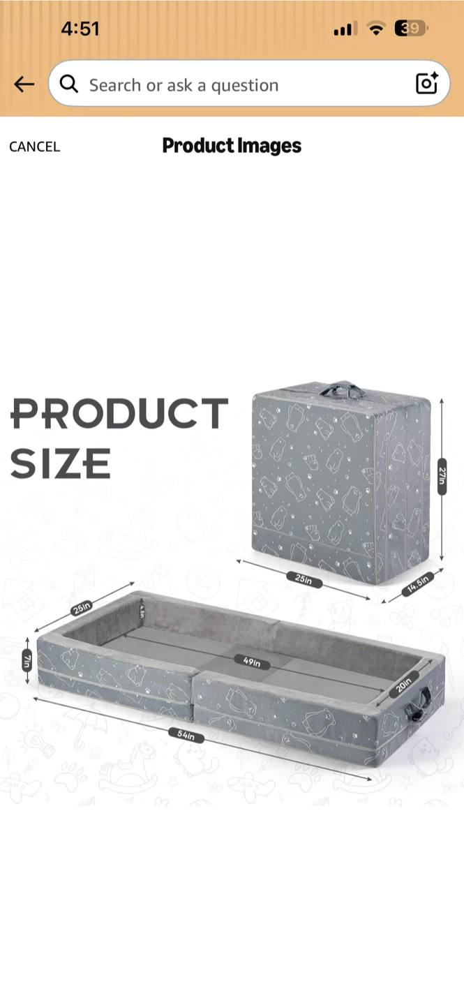 Compact Toddler Floor Bed with Washable Cover - Grey - photo 4