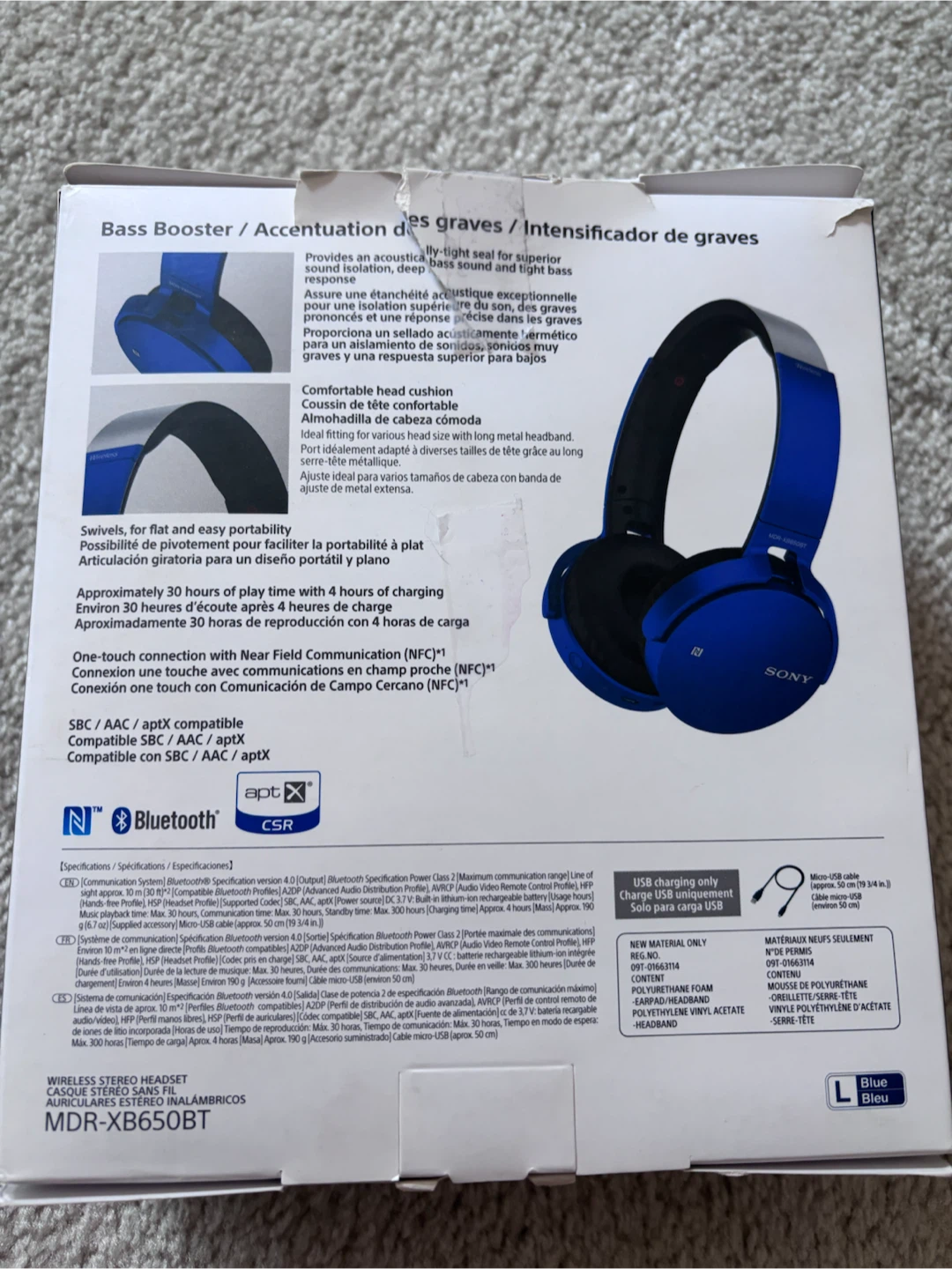 BNIB Sony MDR-XB650BT Wireless Extra Bass Headphones - Blue - photo 3