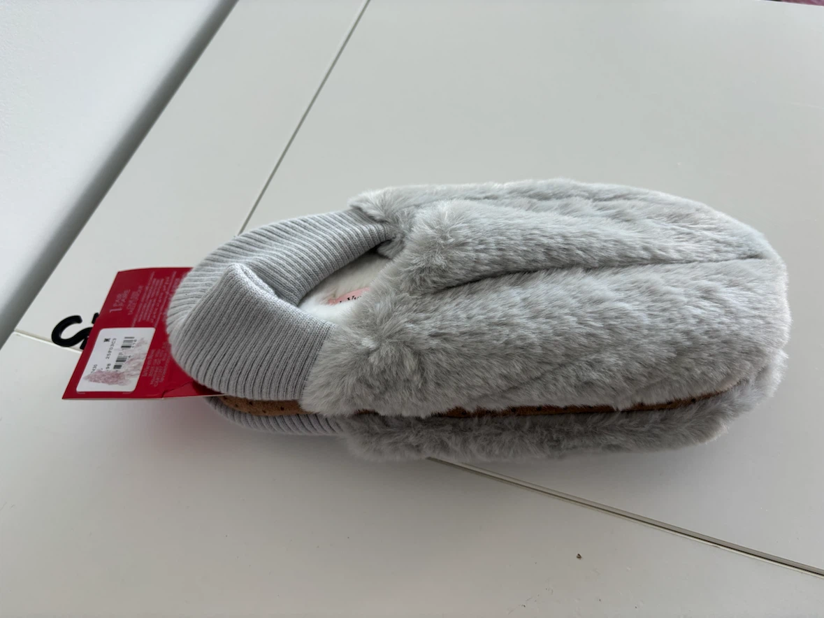 La Vie en Rose Grey Faux Fur Slippers