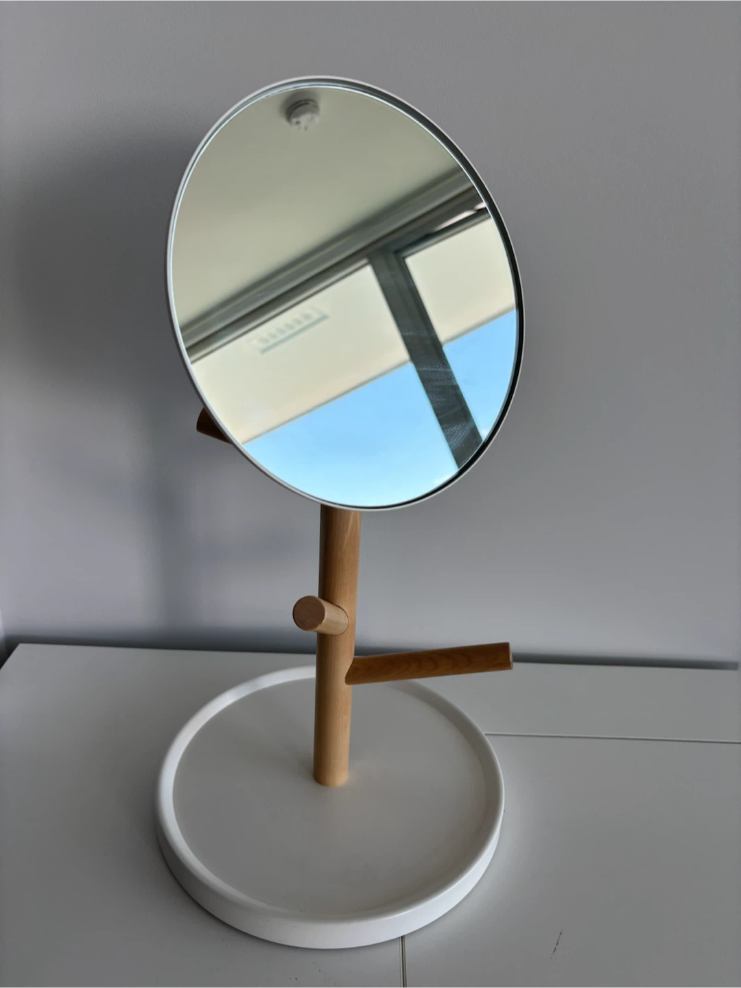 Tabletop Mirror with Wooden Stand and Tray