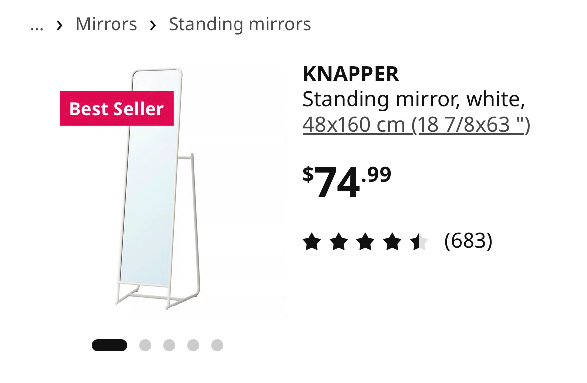 IKEA KNAPPER Standing Mirror, White 48x160 cm - photo 4