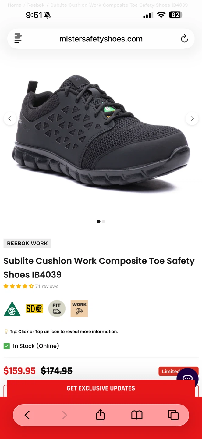 Reebook Work Sublite Cushion Composite Toe Safety Shoes