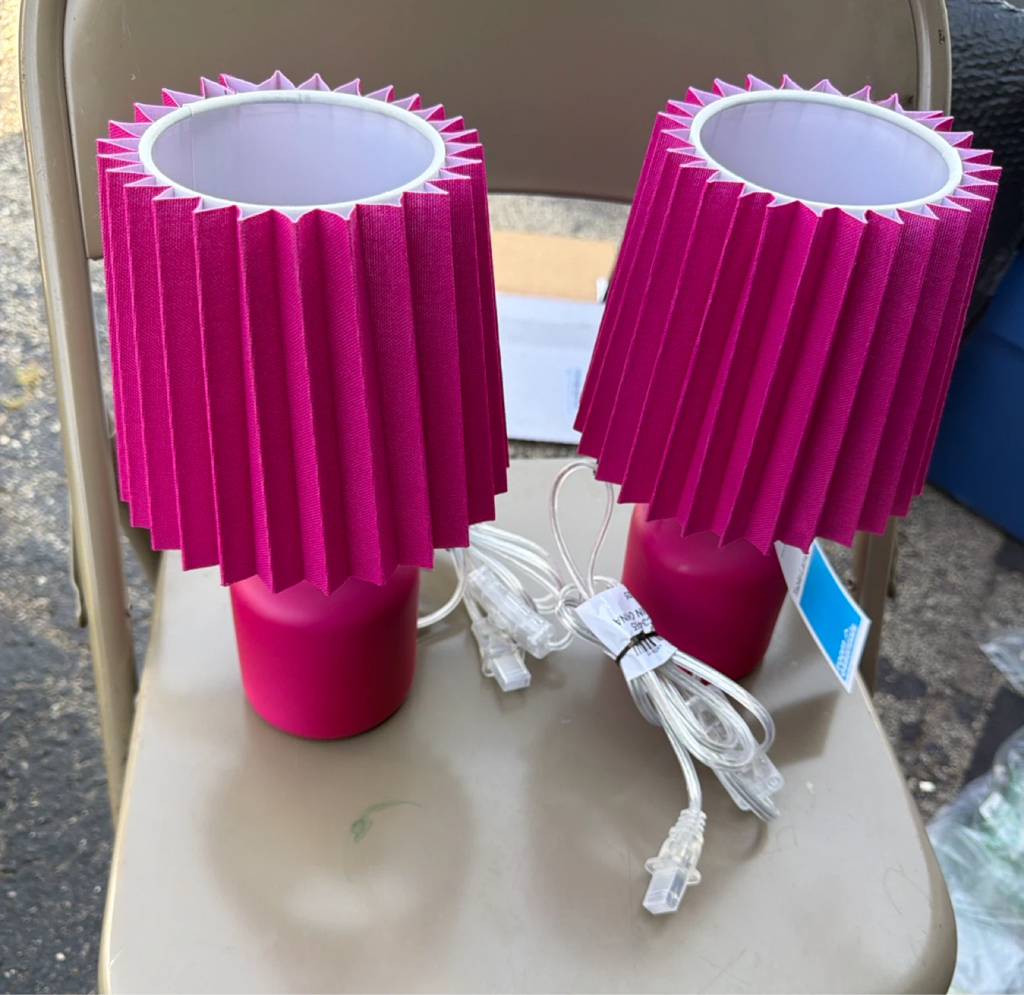 Pair of Pink Pleated Table Lamps