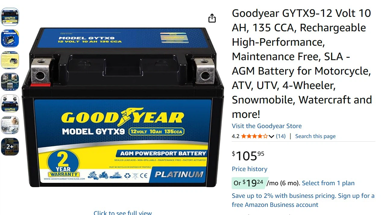 Goodyear GYT-X9 Powersport Battery - photo 4
