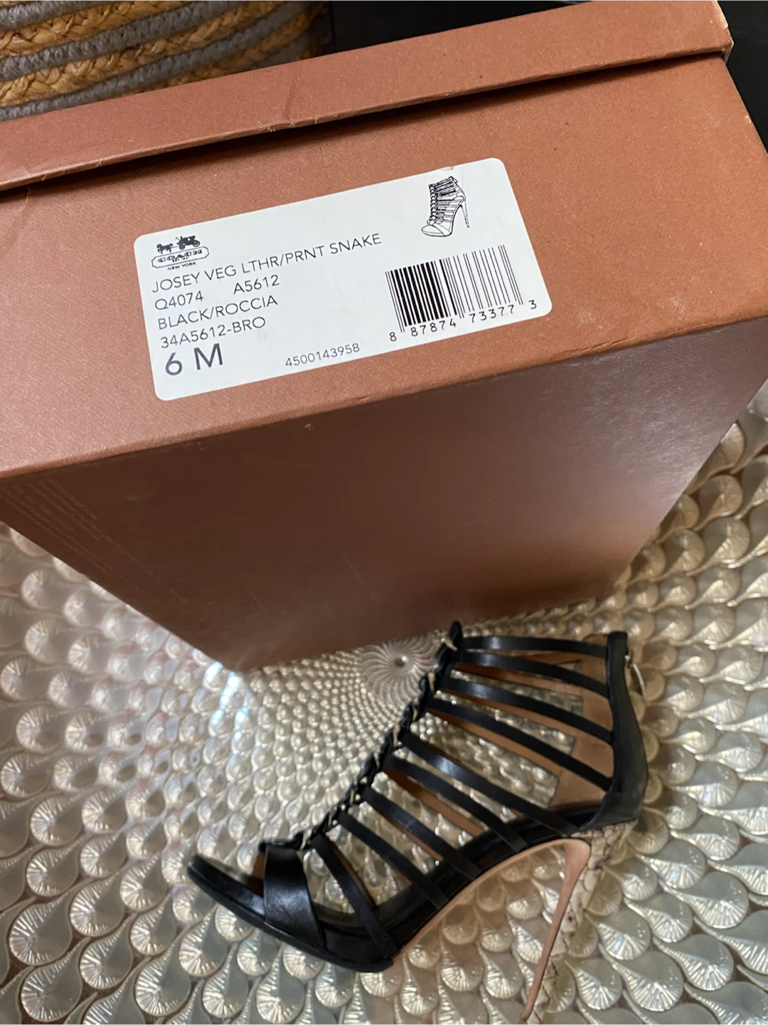 Coach "Josey" Black Leather & Snake Print Cage Heels - photo 5
