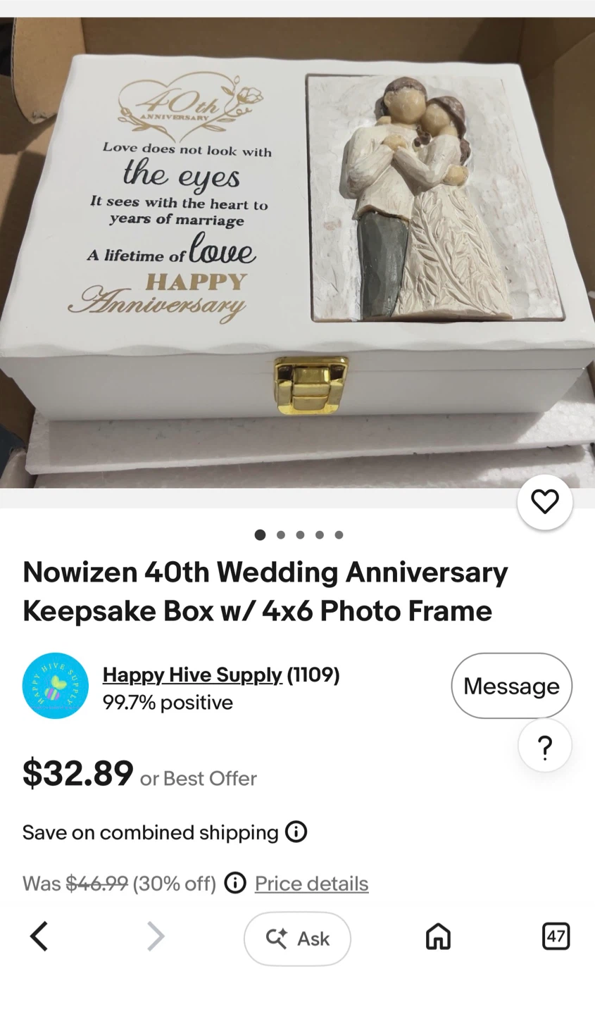 Nowizen 50th Wedding Anniversary Keepsake Box w/ 4x6 Photo Frame - photo 3