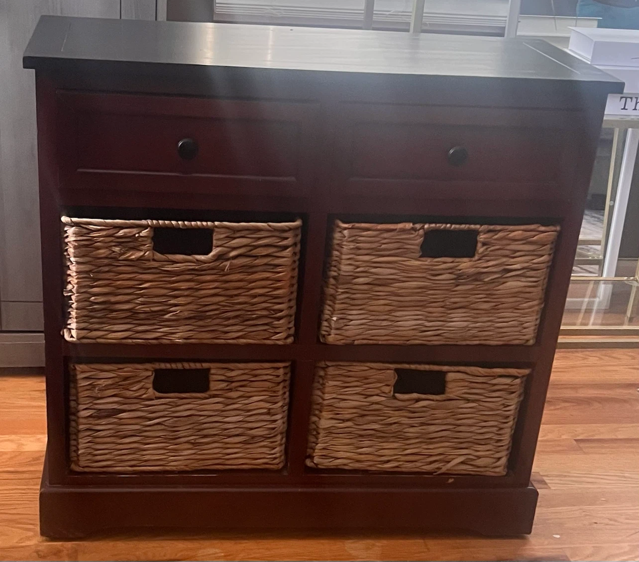 Wood Storage Cabinet with 4 Woven Baskets - photo 2