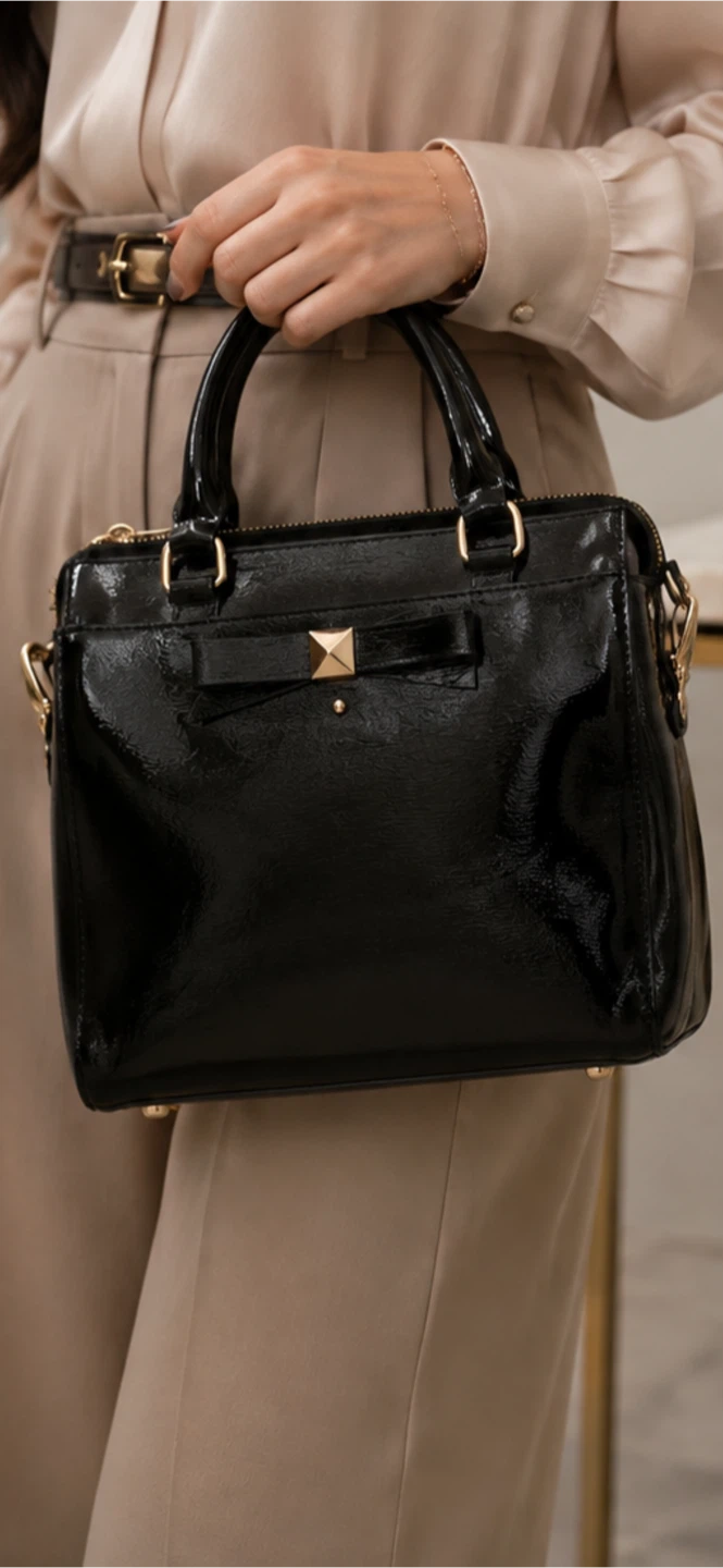 Kate Spade Black Patent Leather Bow Satchel Handbag - photo 3
