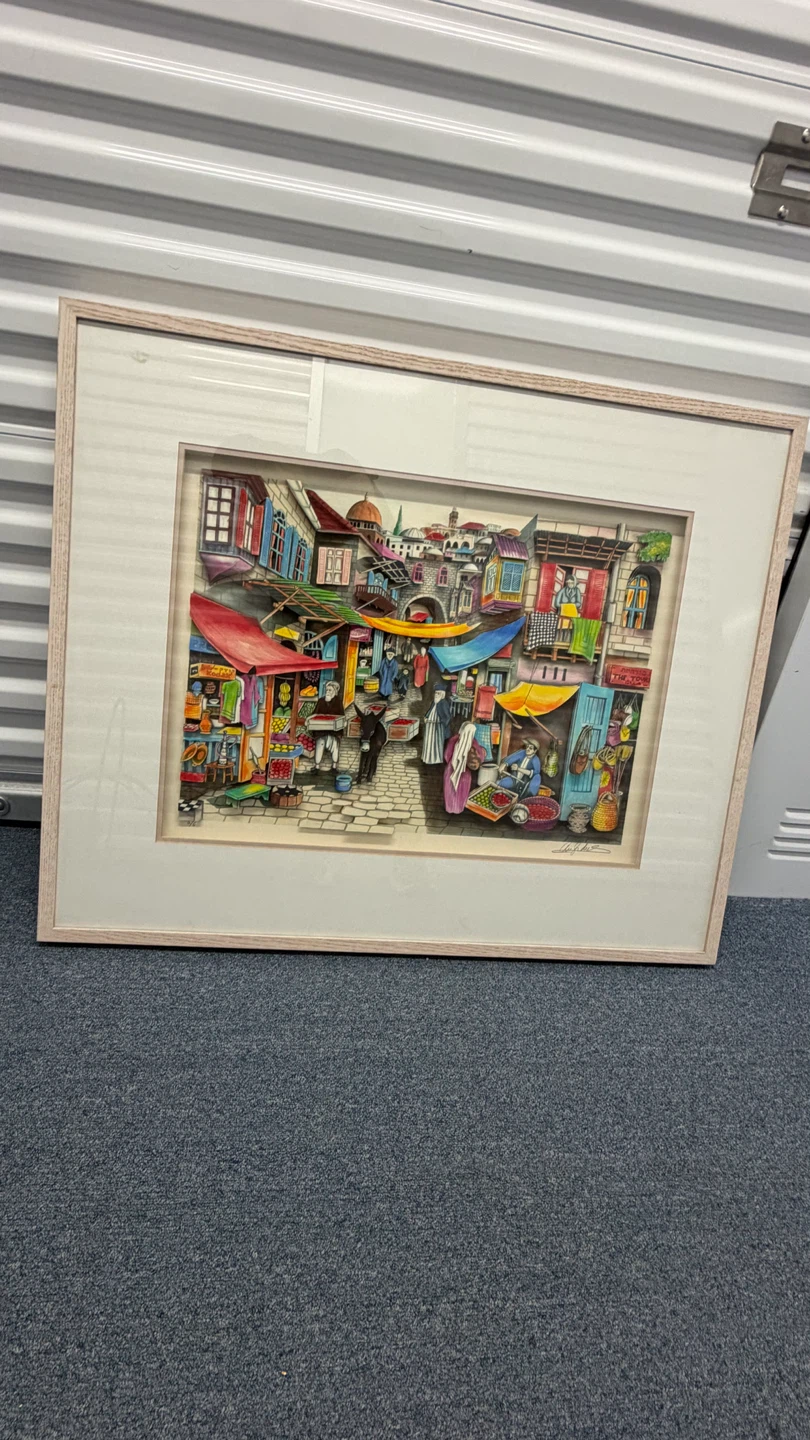 Framed 3D Paper Art of a Bustling Market Scene