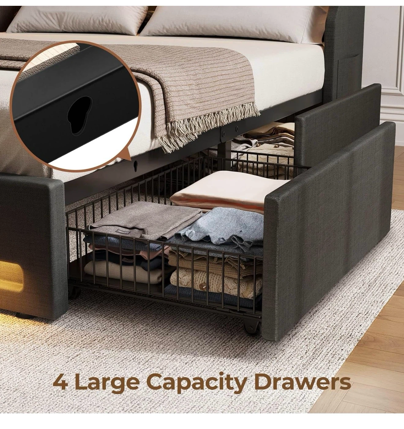 Modern Queen LED Storage Bed Frame with 4 Drawers &Twin Mattress - photo 3