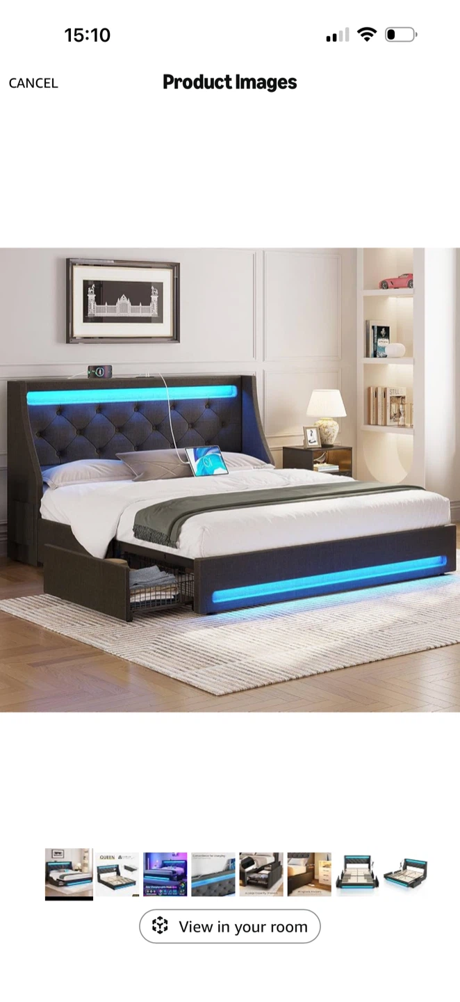 Modern Queen LED Storage Bed Frame with 4 Drawers &Twin Mattress - photo 4