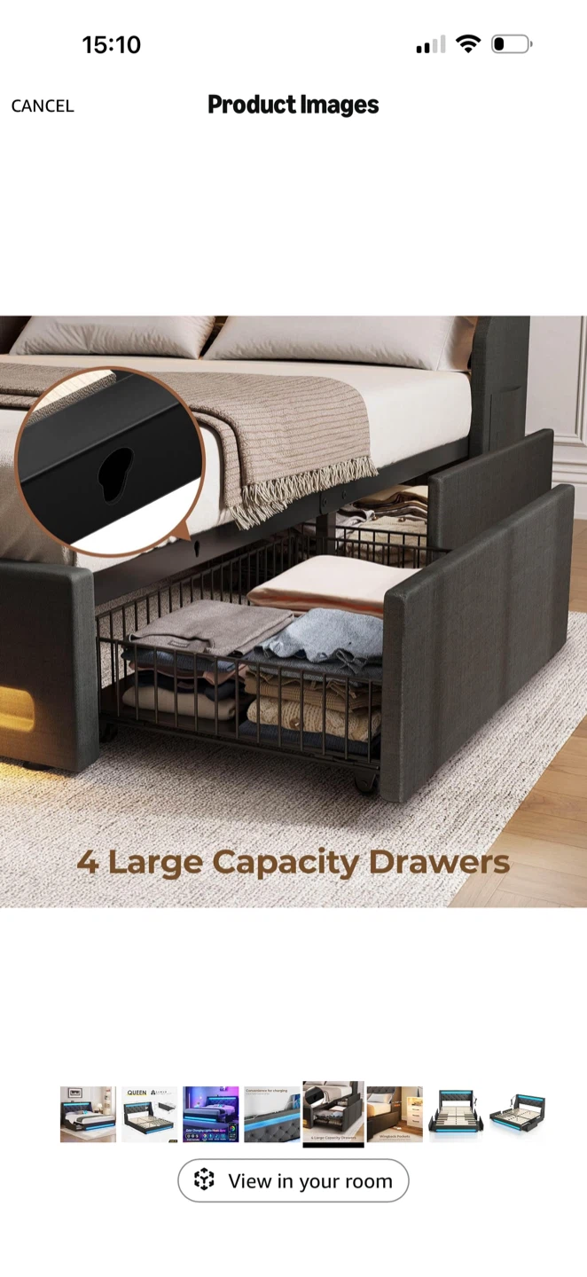 Modern Queen LED Storage Bed Frame with 4 Drawers &Twin Mattress - photo 5