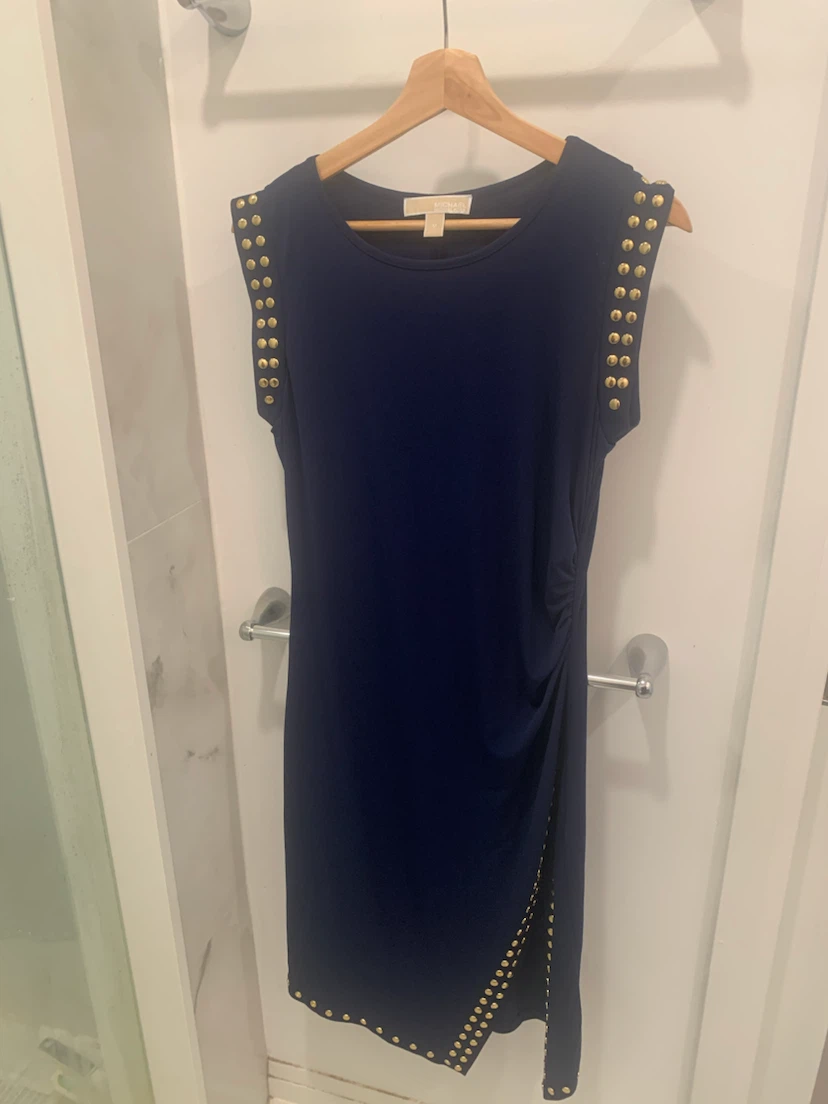 MICHAEL KORS Navy Blue Studded Sheath Dress - Size M