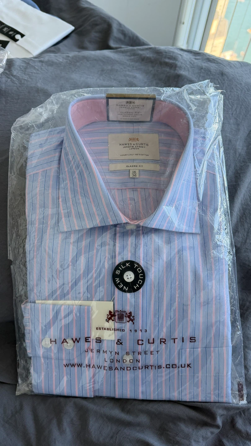 Hawes & Curtis Men's Classic Fit Striped Dress Shirt Size 16