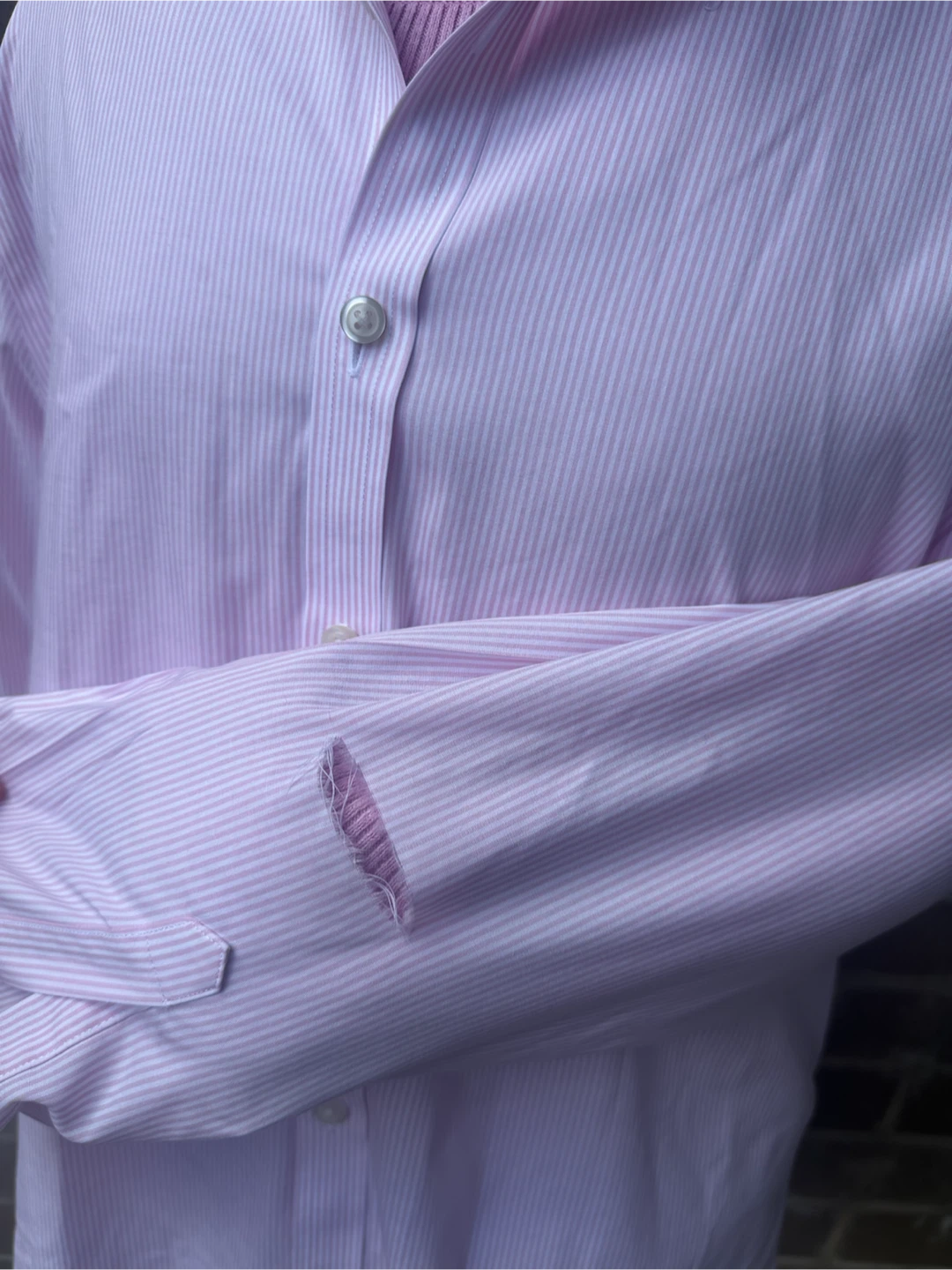 Charles Tyrwhitt Pink/White Stripe Shirt Sz 16.5/34 Torn Sleeve - photo 2