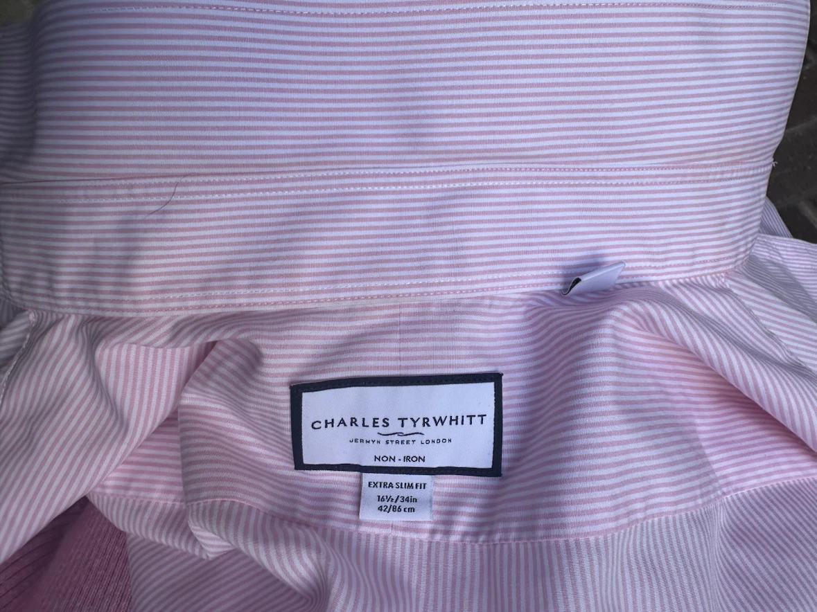 Charles Tyrwhitt Pink/White Stripe Shirt Sz 16.5/34 Torn Sleeve - photo 5