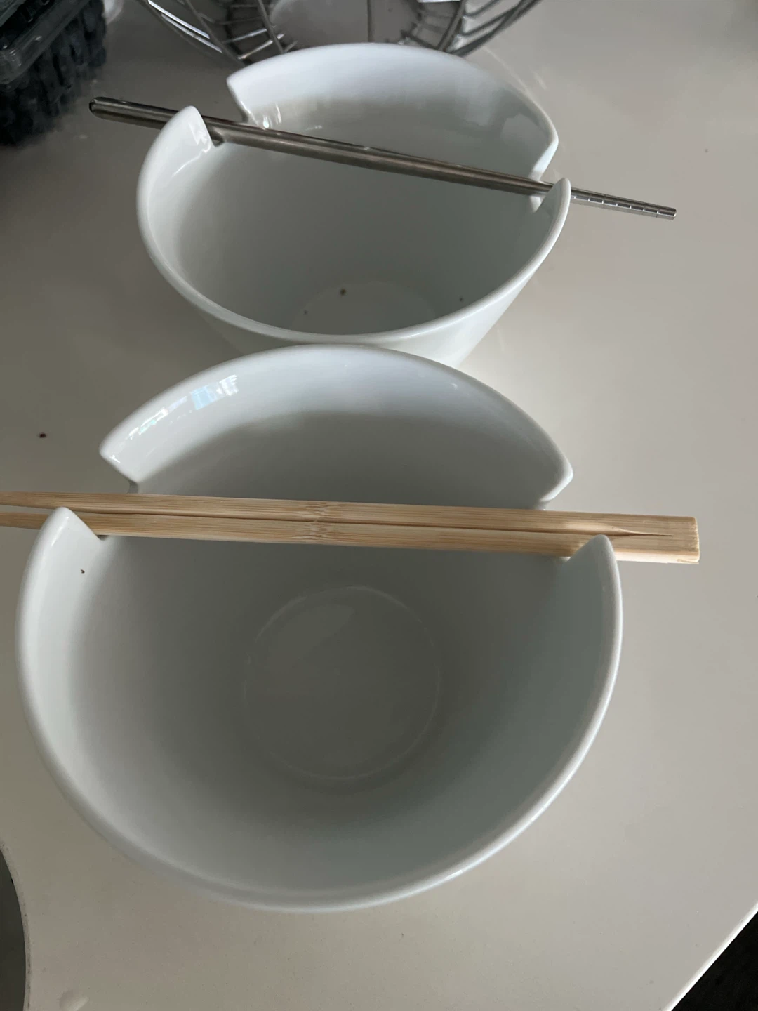 White Ramen bowls with chop stick holders