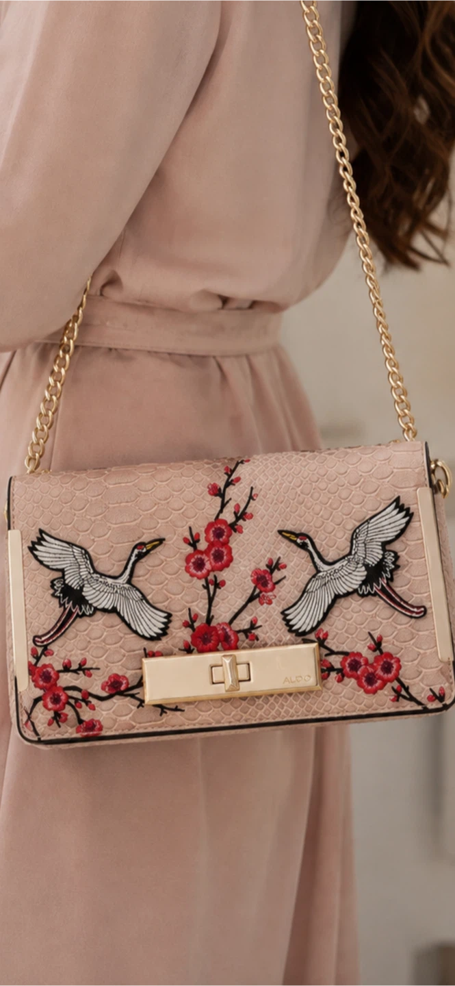 Pink Clutch with Crane and Cherry Blossom Embroidery - photo 2
