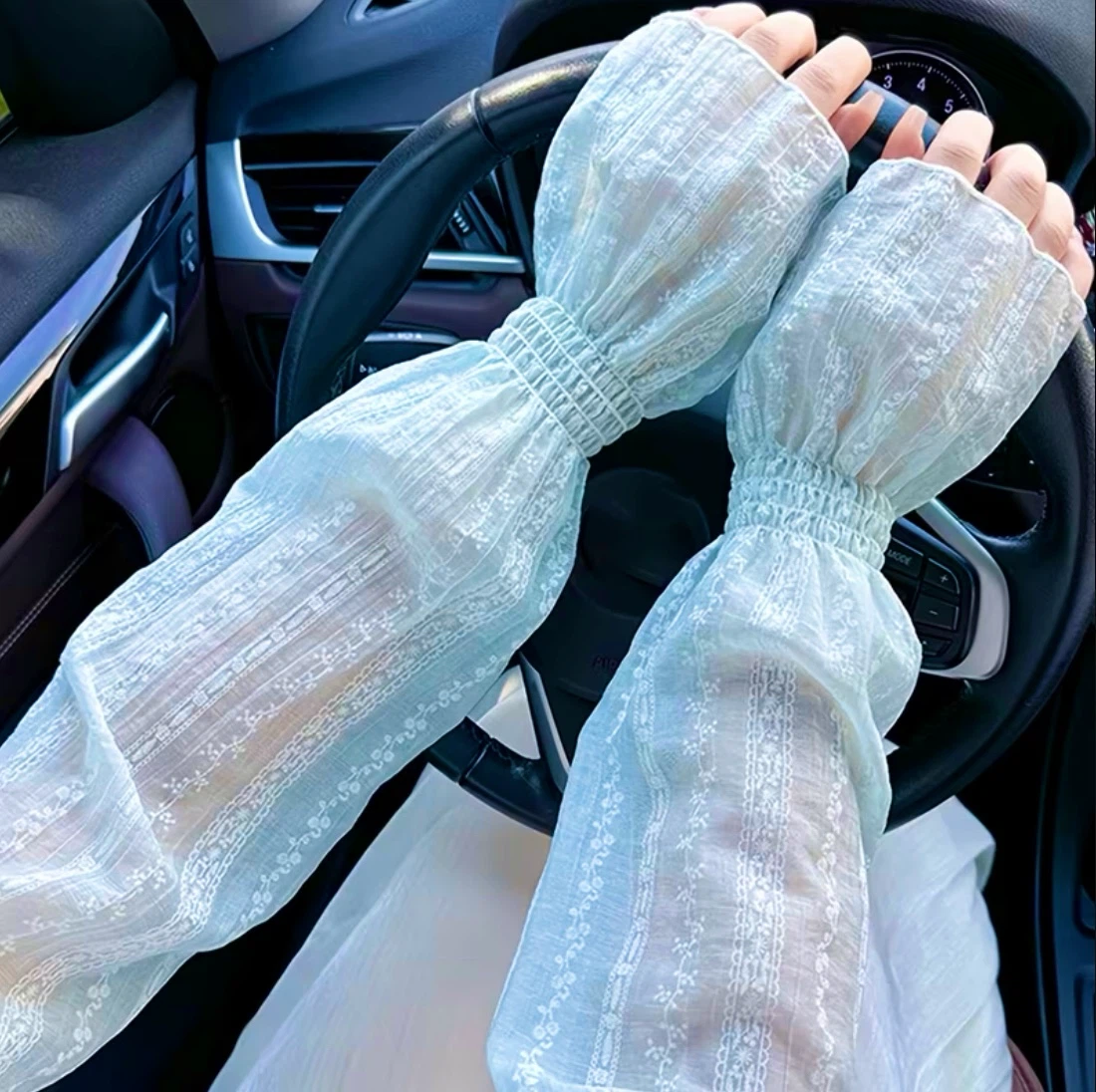 Summer women's french style fresh Mint Lace Arm Sleeves
