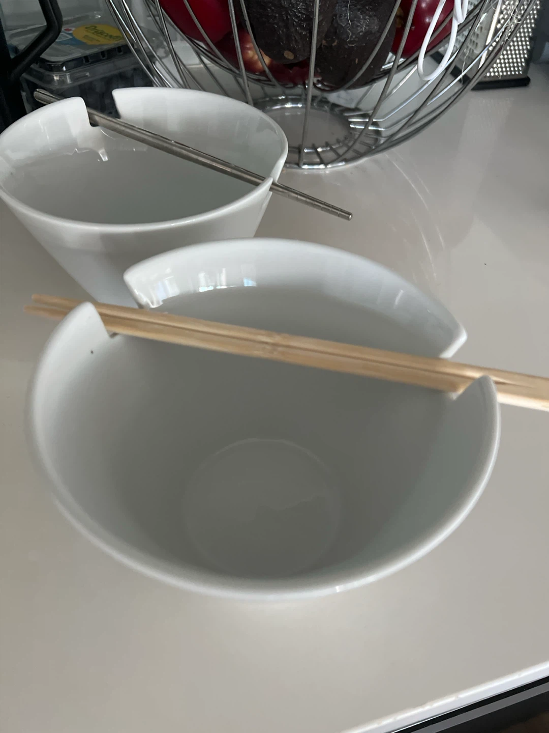 White Ramen bowls with chop stick holders - photo 3