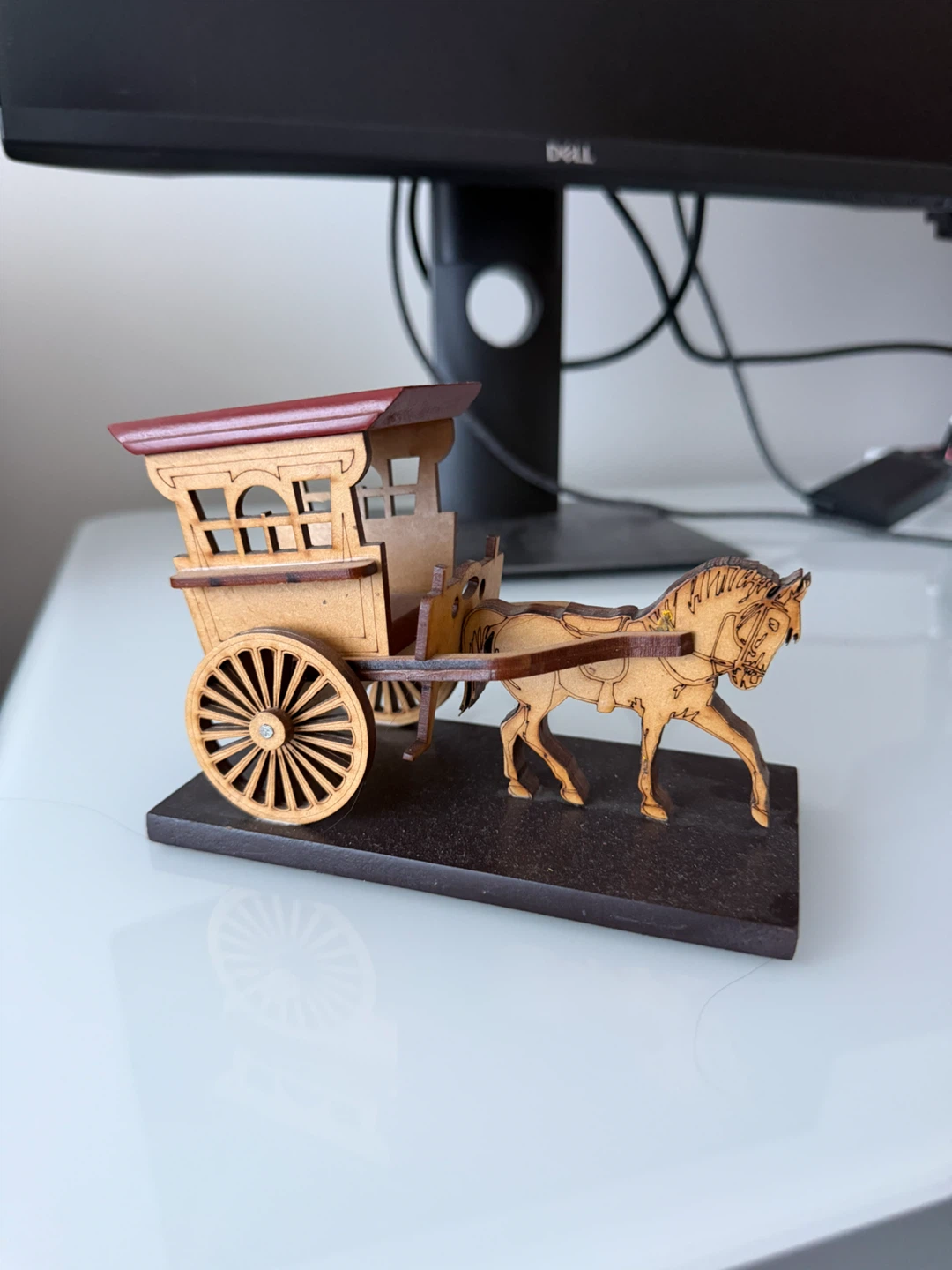 Wooden Horse and Carriage Decor Piece