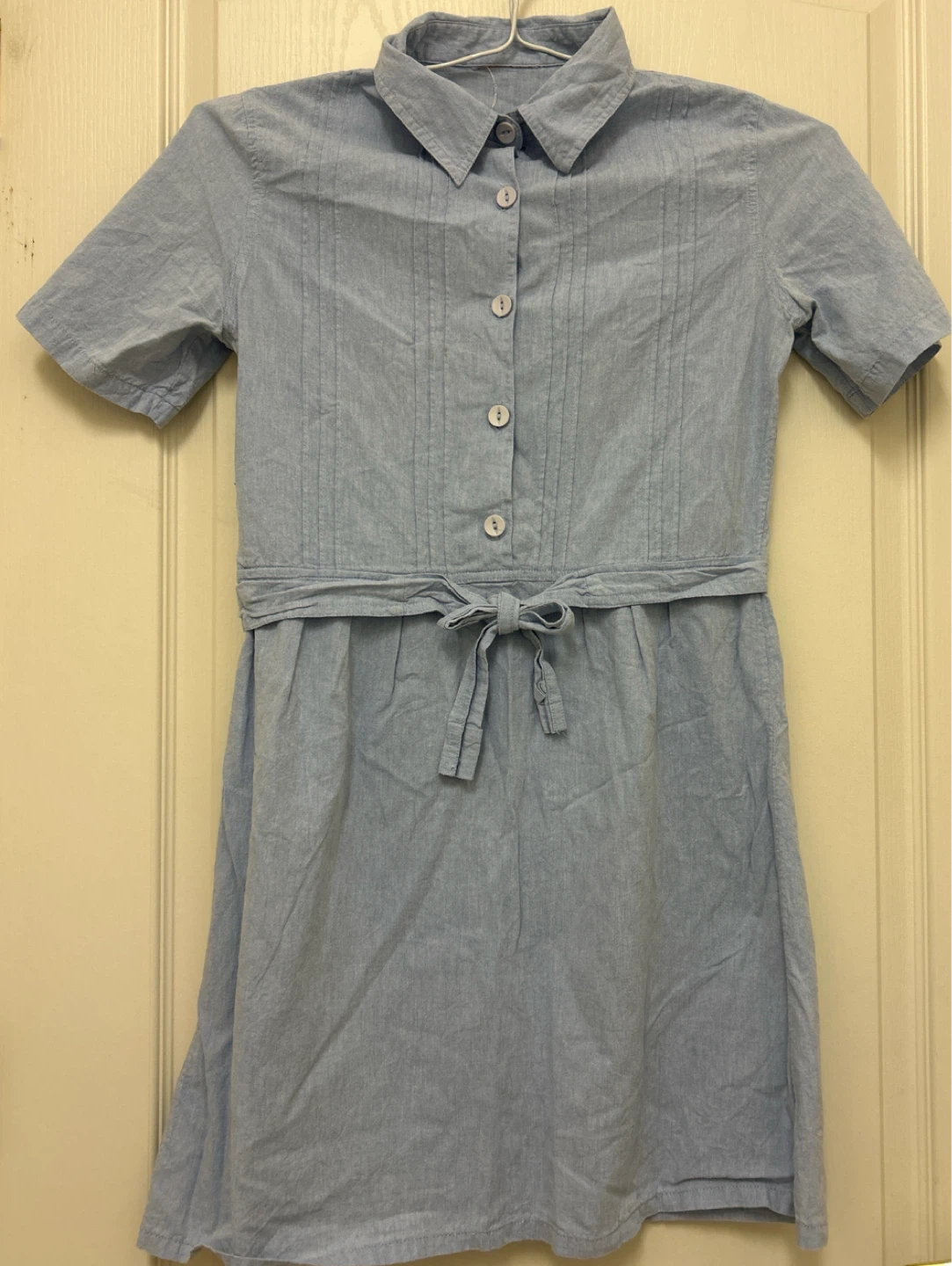 Light Blue Collared Short Sleeve Dress with Tie Waist