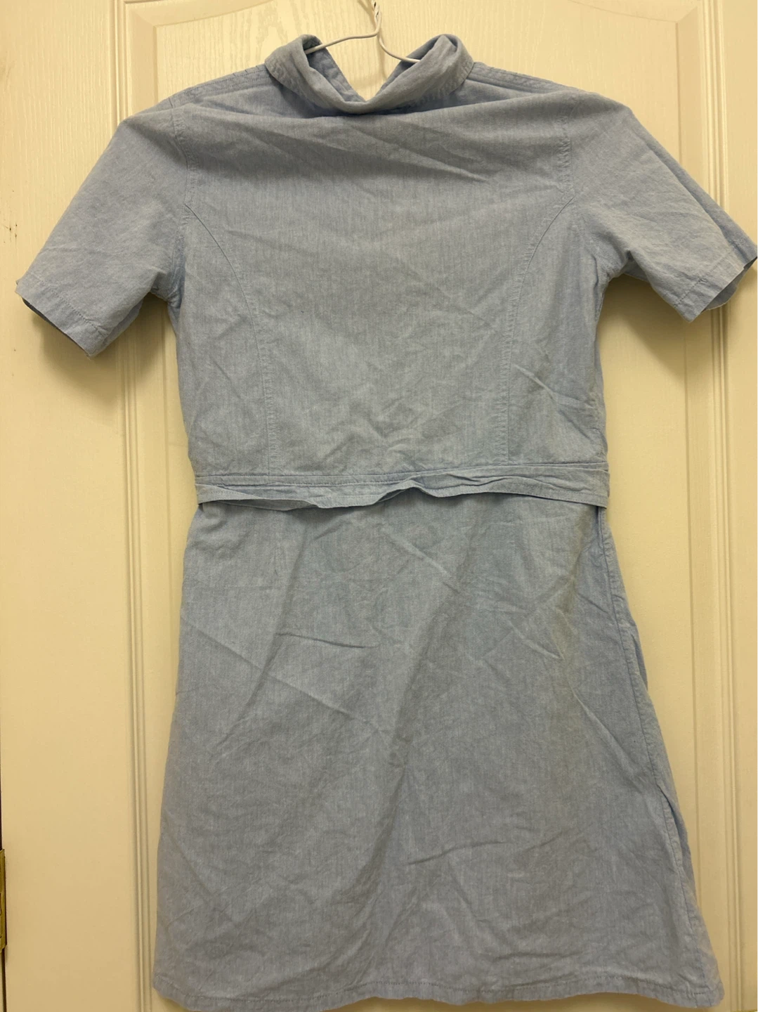 Light Blue Collared Short Sleeve Dress with Tie Waist - photo 2