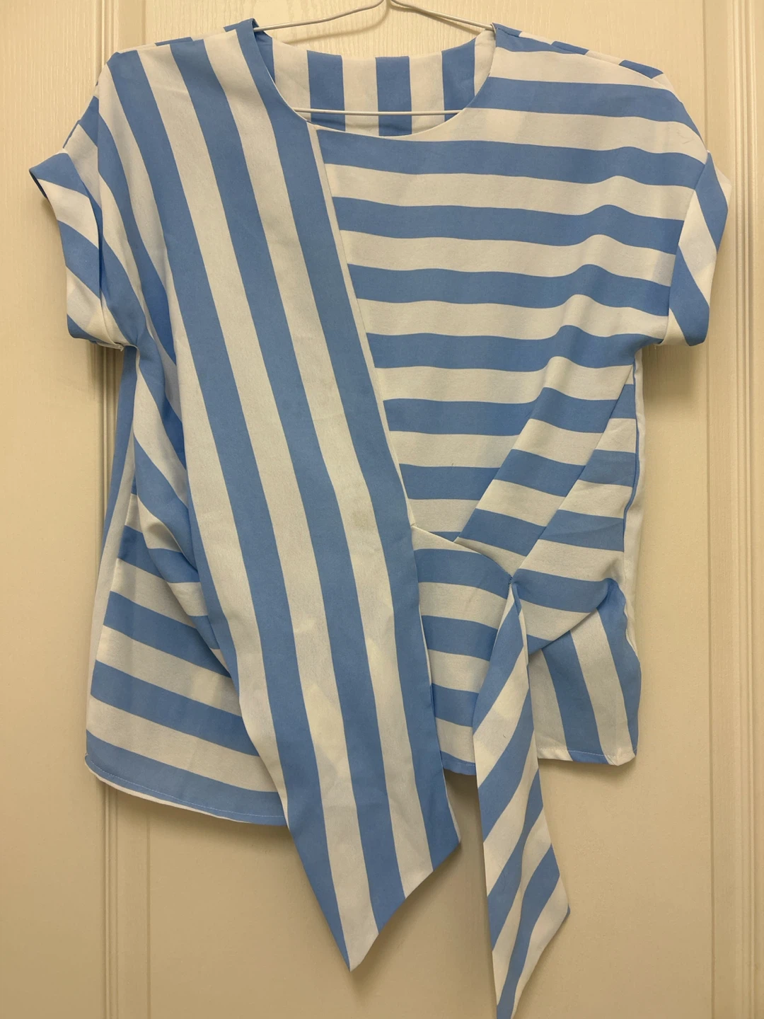 Blue and White Striped Wrap Top