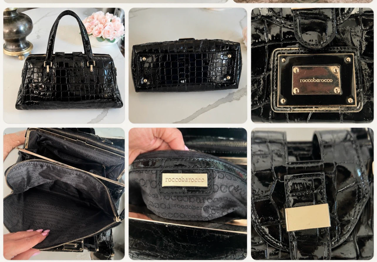 Rocco Barocco Black Croc Embossed Satchel Handbag - photo 4