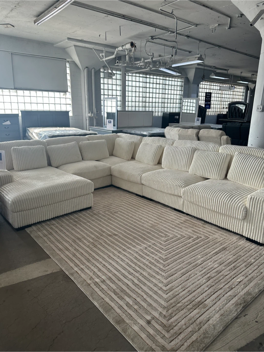 Large Cream Corduroy Sectional Sofa