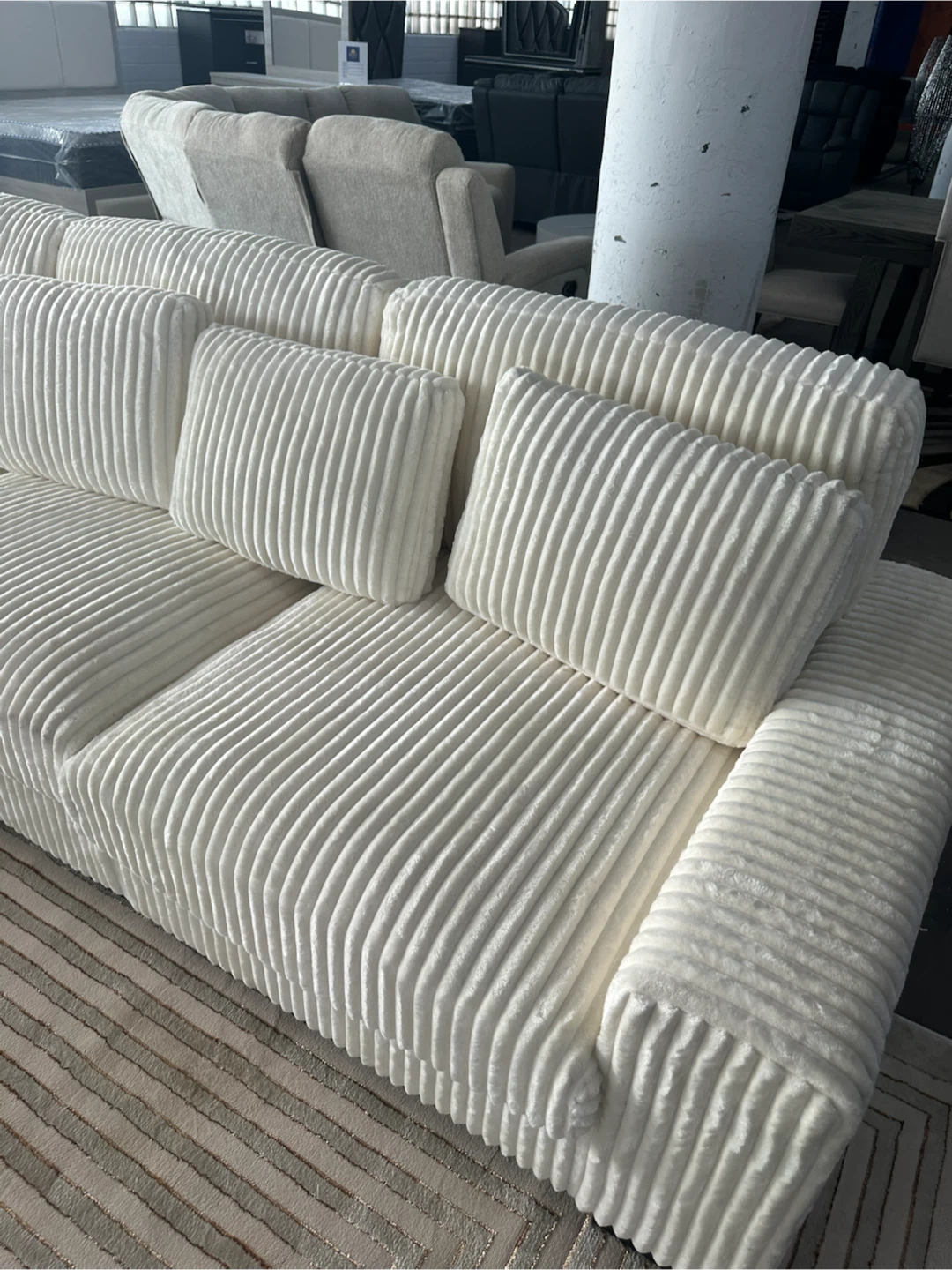Large Cream Corduroy Sectional Sofa - photo 2