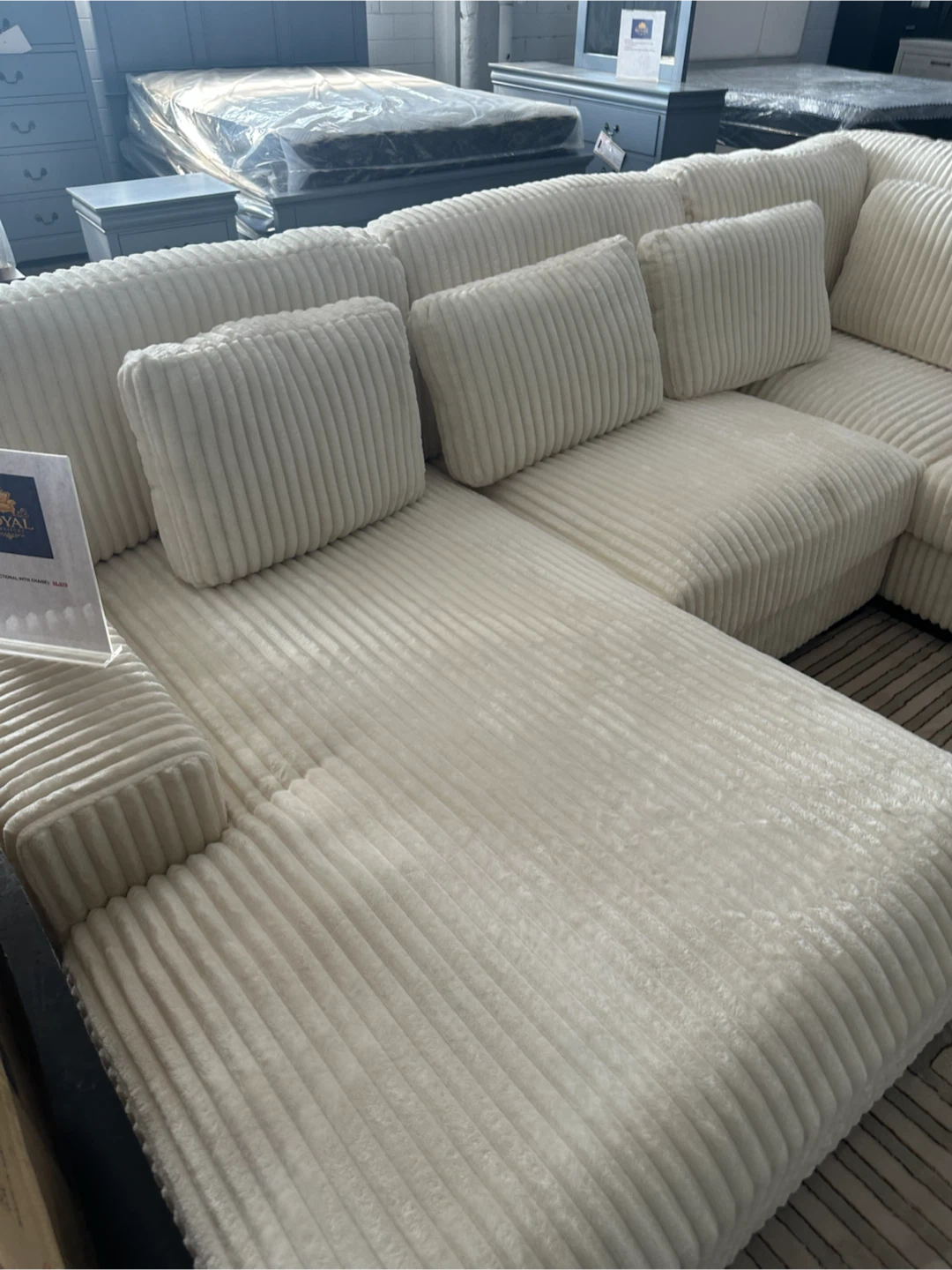 Large Cream Corduroy Sectional Sofa - photo 3