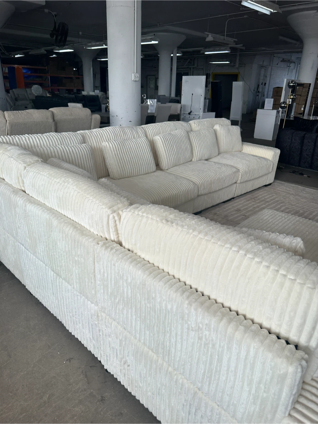 Large Cream Corduroy Sectional Sofa - photo 4