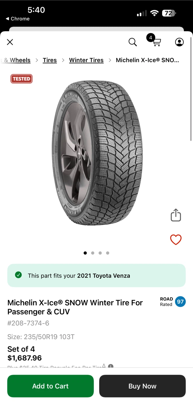 Set of 4 Michelin X-Ice Snow Tires 225/55 R19 - photo 3
