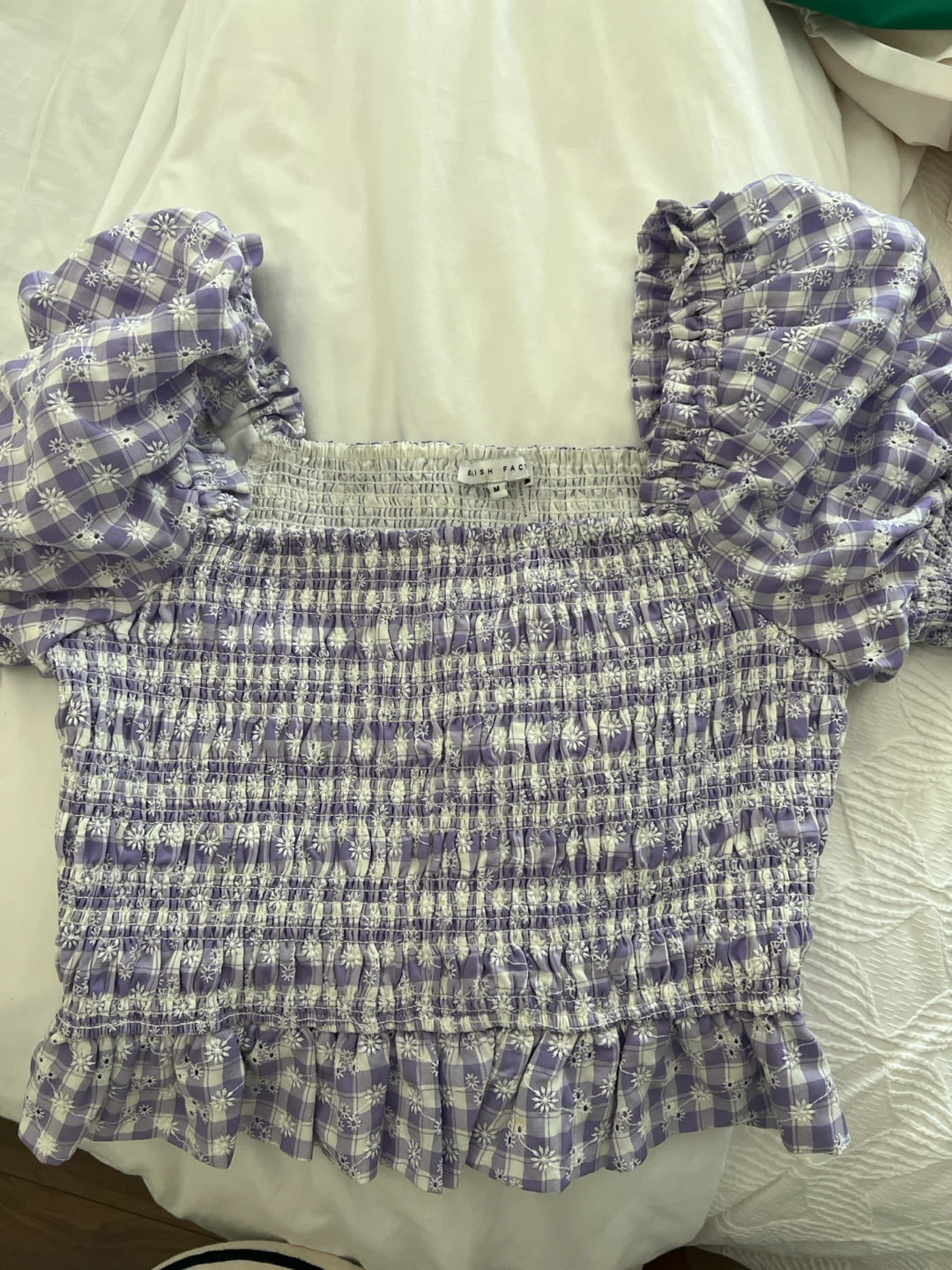 Smocked Gingham Puff Sleeve Top