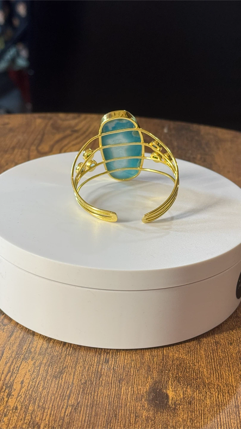 18k plated cuff bracelet with blue agate stone - photo 3